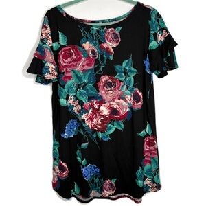 Floral Black Top XL